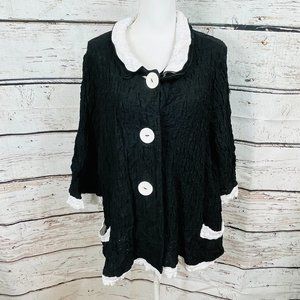 Design Today's Women's Top Black White 3/4 Sleeve Front Button 2XL